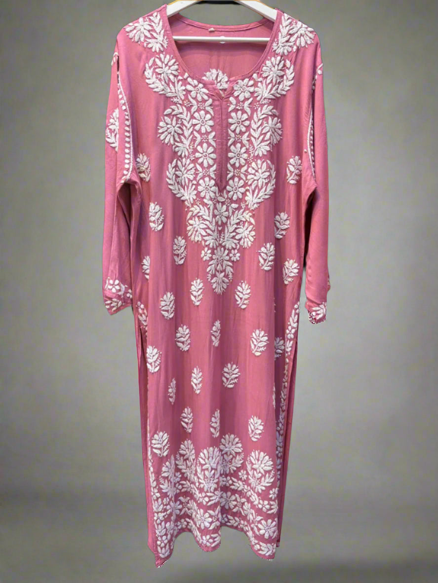 chikankari plus size kurti watermelon pink