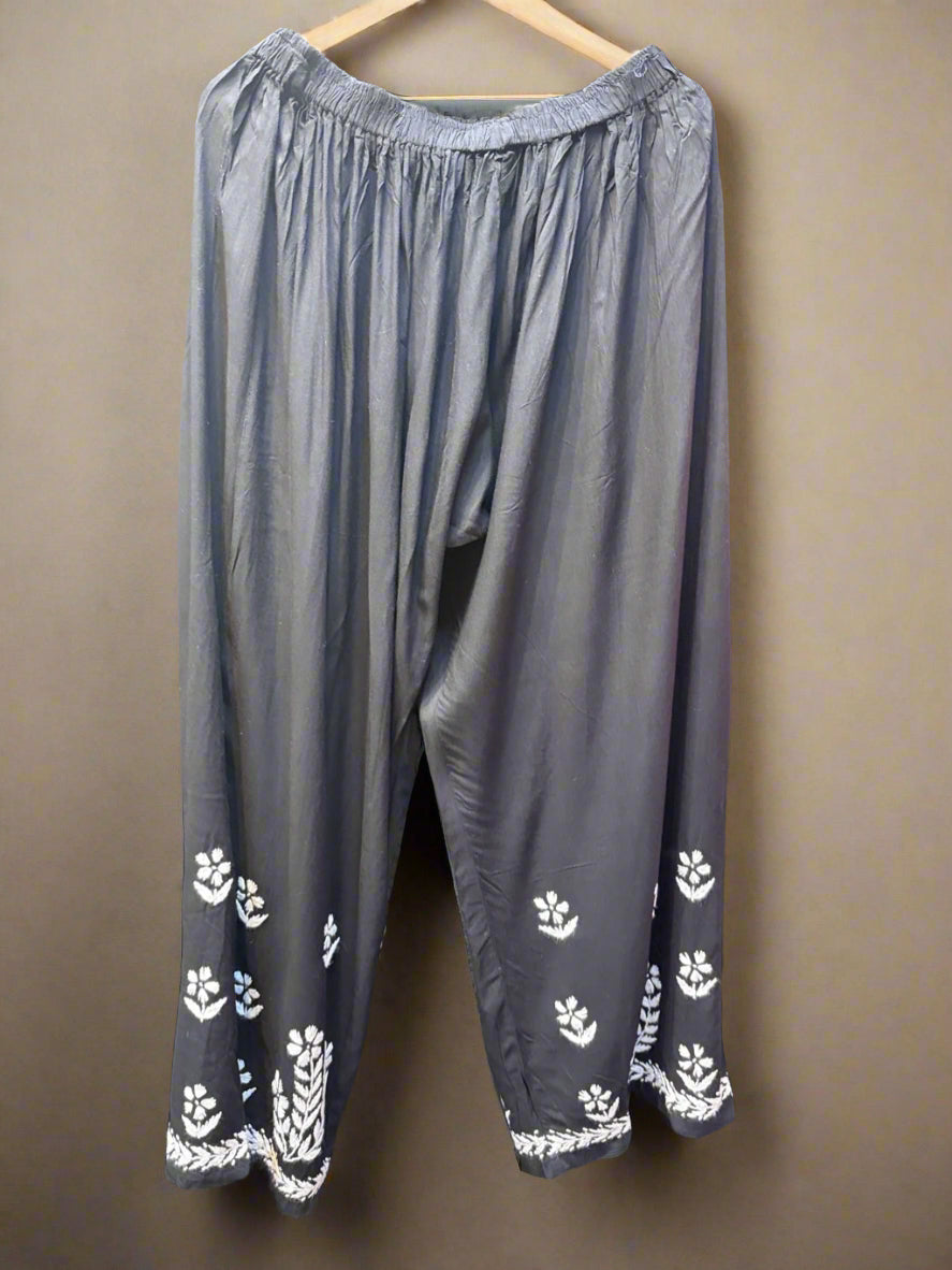 chikankari plus size palazzo black