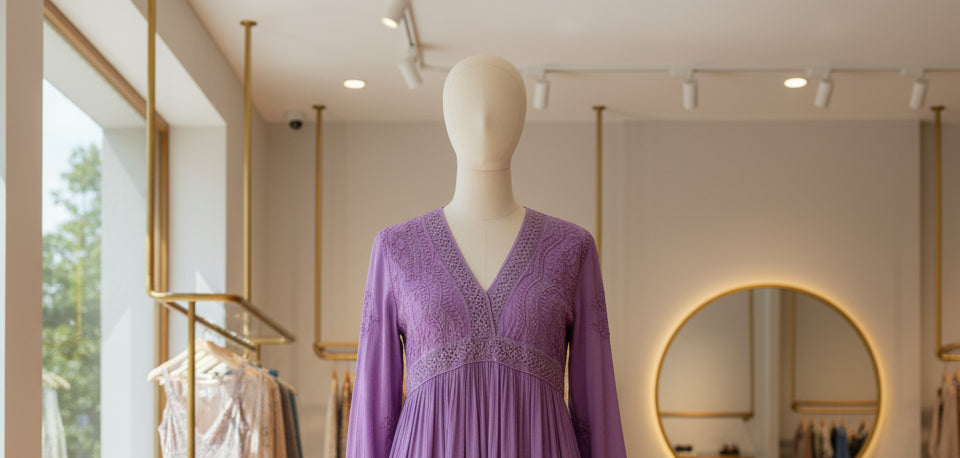 Close up of Embroidery of Chikankari short kurti dress