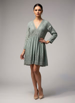 Green Chikankari short kurti dress with Ghass Patti work