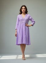 Lavender Chikankari short kurti dress with Ghass Patti work