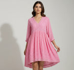 Pink Chikankari short kurti dress with Ghass Patti work
