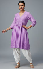 Purple Chikankari short kurti dress with Ghass Patti work