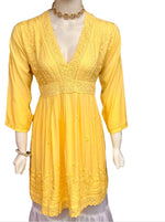 Yellow Chikankari short kurti dress with Ghass Patti work