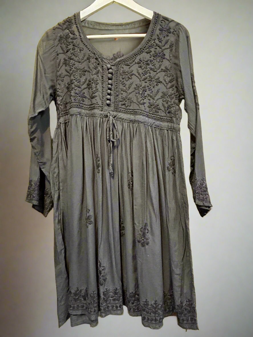 chikankari short frock kurti black