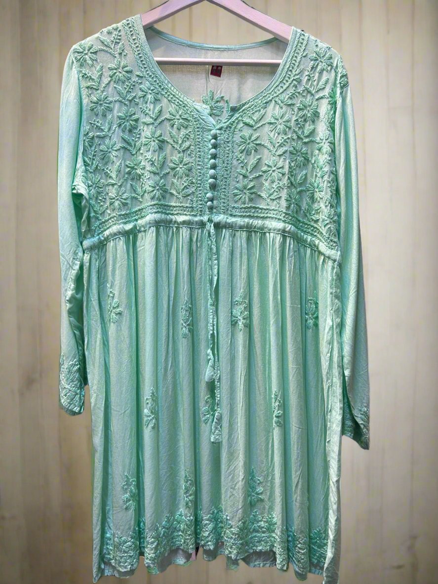 chikankari short frock kurti froze