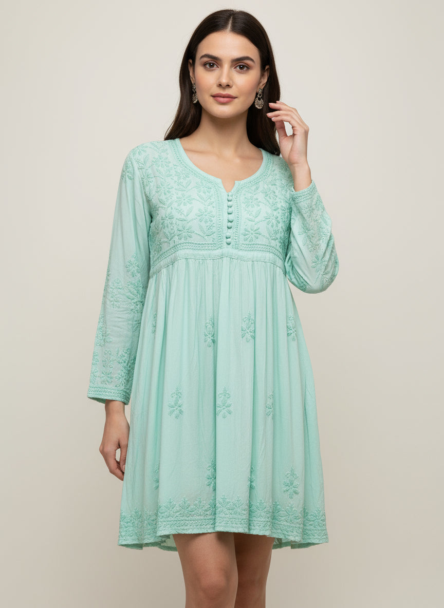 chikankari short frock kurti froze