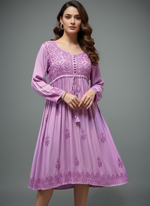 chikankari short frock kurti lilac