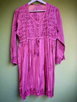 chikankari short frock kurti magenta