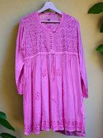 chikankari short frock kurti pink