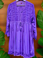 chikankari short frock kurti purple
