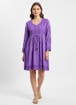 chikankari short frock kurti purple