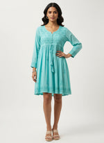 chikankari short frock kurti turquoise