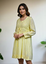 chikankari short frock kurti yellow