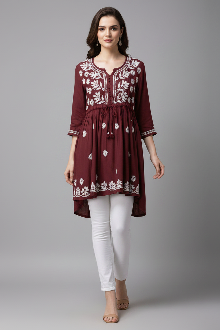 Chikankari Short Kurti Frock Style | Indian Top for Women
