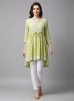 chikankari short frock style kurti lime green