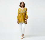 chikankari short kurti frock mustard