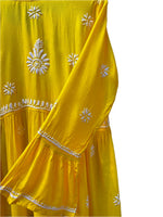 chikankari short kurti frock sleeve