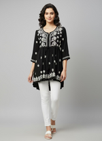 chikankari short kurti frock style black