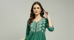 chikankari short kurti frock style bottle green