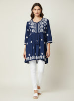chikankari short kurti frock style navy blue