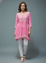 chikankari short kurti frock style pink