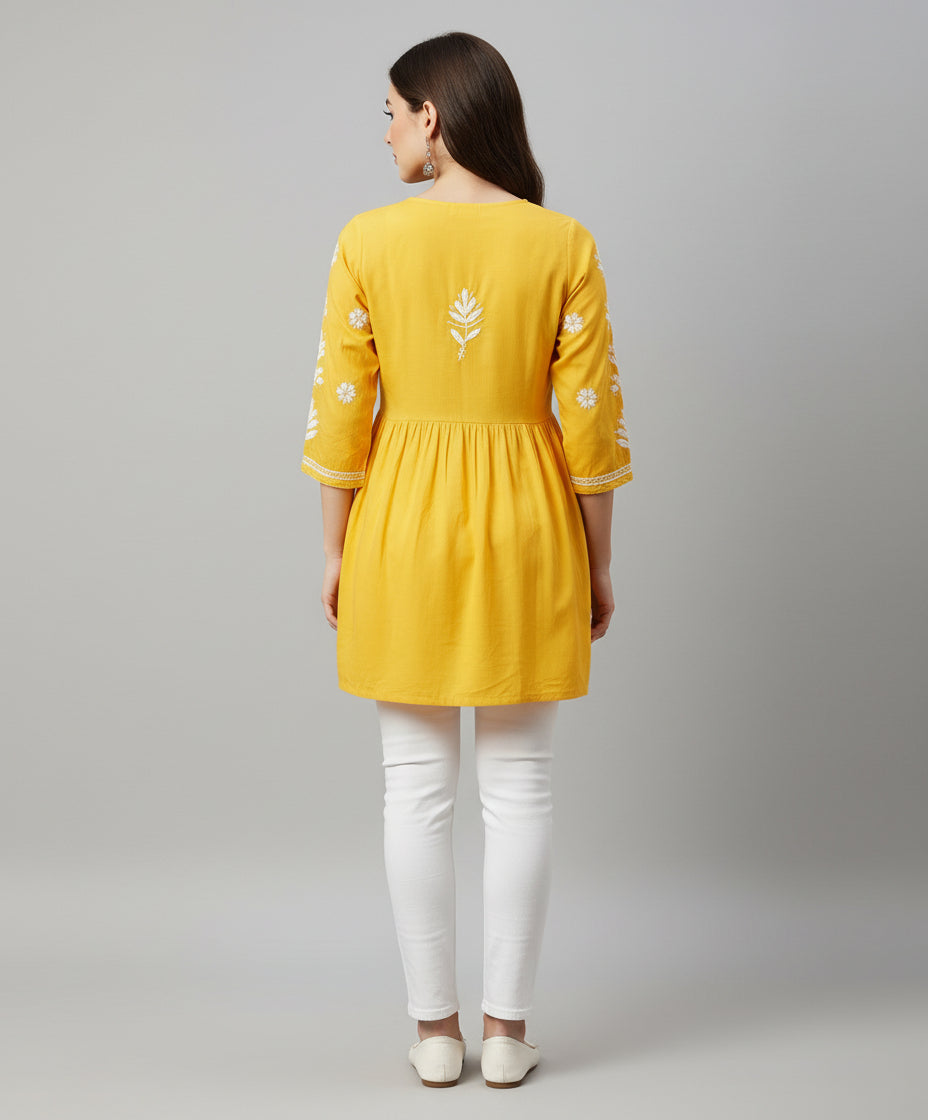 chikankari short kurti frock style rear view