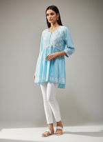 chikankari short kurti frock style sky blue