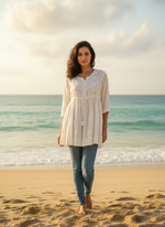 chikankari short kurti frock style white