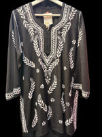 chikankari short kurti leaf motifs black