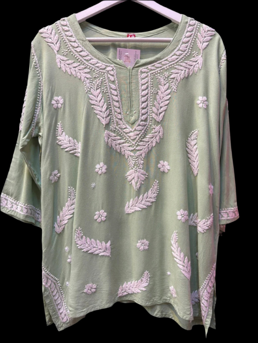 chikankari short kurti leaf motifs green