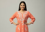 chikankari short kurti leaf motifs watermelon pink