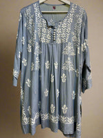 Chikankari short Naira style kurti, grey with white embroidery