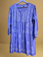 Chikankari short Naira style kurti, lavender with white embroidery