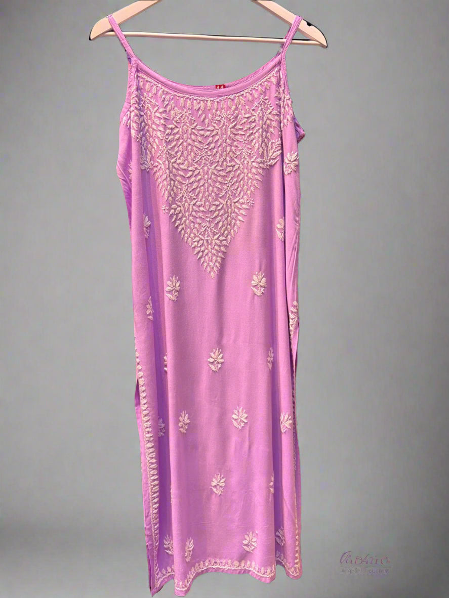 Chikankari embroidered slip summer kurti lavender