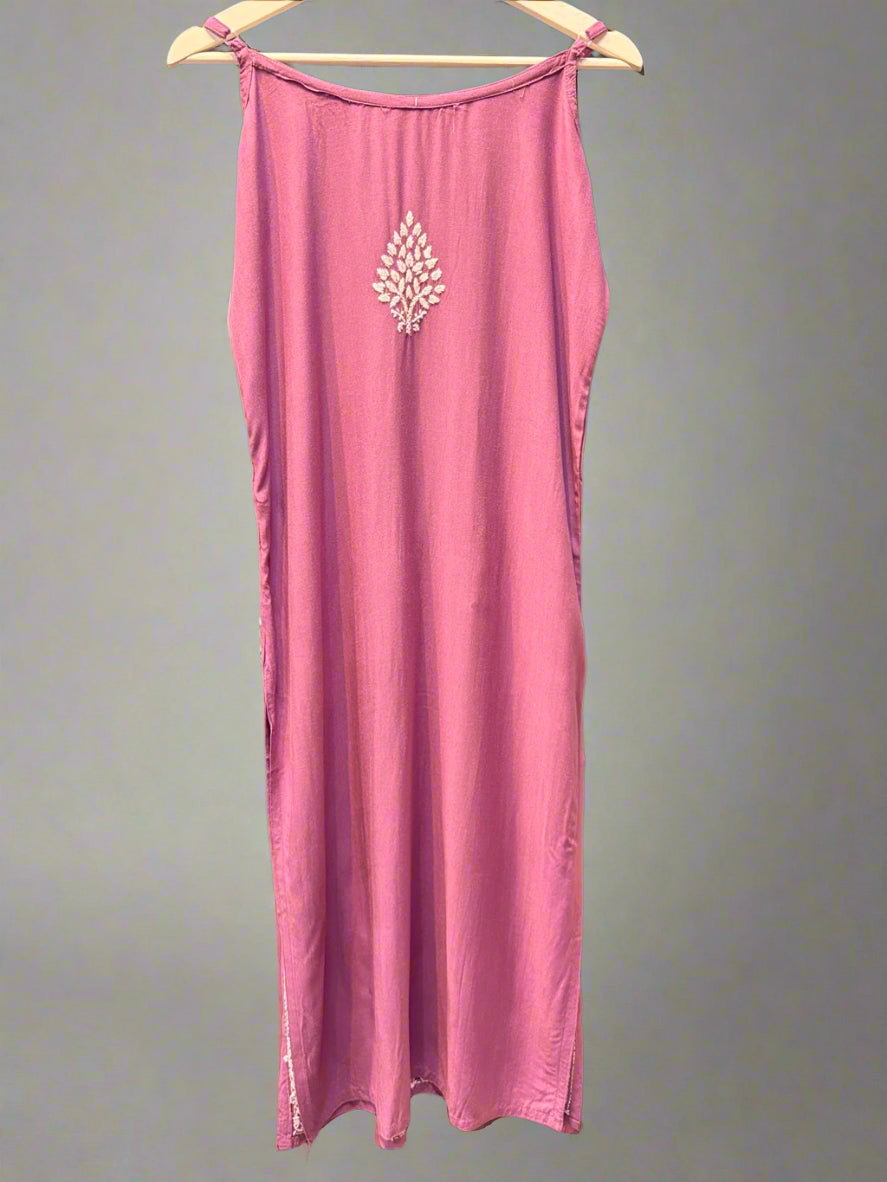 Chikankari embroidered slip summer kurti lilac rear view