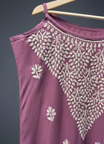 Chikankari embroidered slip summer kurti lilac side close up