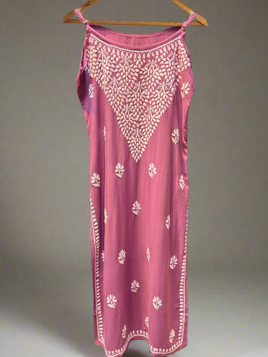 Chikankari embroidered slip summer kurti lilac