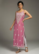Chikankari embroidered slip summer kurti lilac