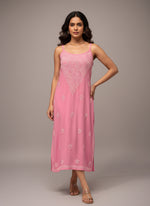 Chikankari embroidered slip summer kurti pink