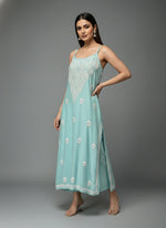 Chikankari embroidered slip summer kurti turquoise
