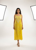 Chikankari embroidered slip summer kurti yellow
