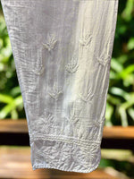 close up of chikankari straight fit shalwar trouser pants