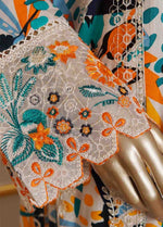 Beautiful chikankari style embroidery detail on Pakistani 3pc suit