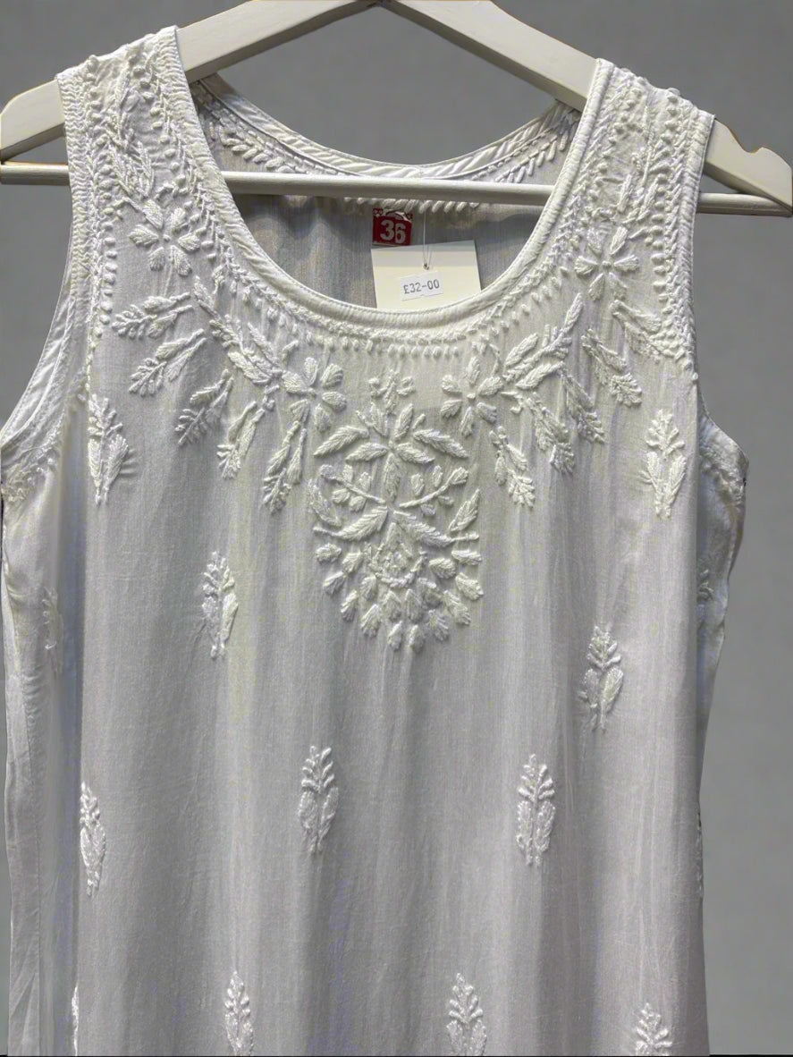 white chikankari summer dress upper close up