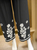 close up of embroidery on trouser of chikankari cord set