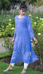 chikankari viscose long kurti model standing