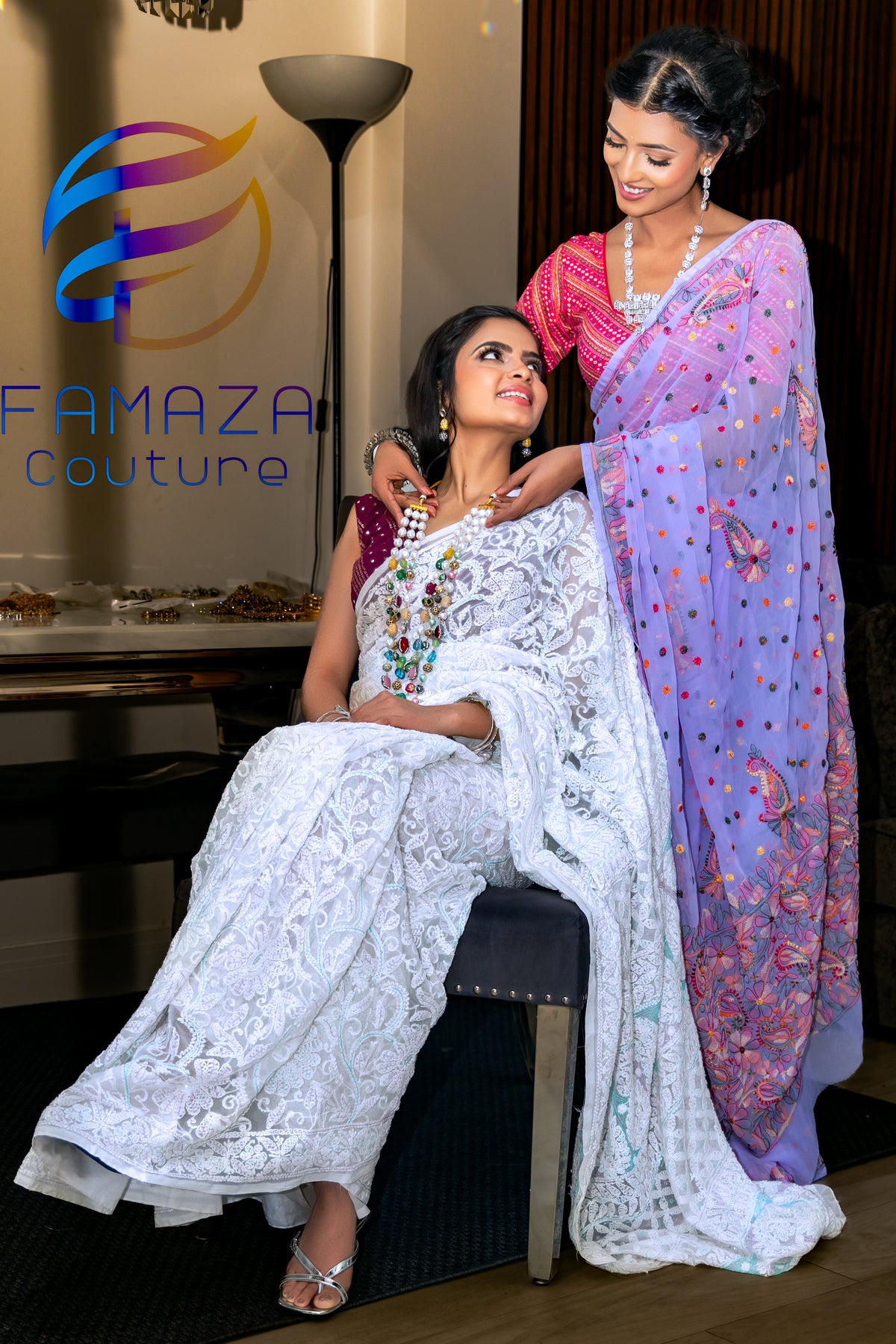 bridal wear Chikankari saree draped for wedding styling