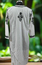 White Chikankari kurti with black embroidery