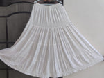 White premium rayon skirt with dense ghasspati work on bottom two flare layers